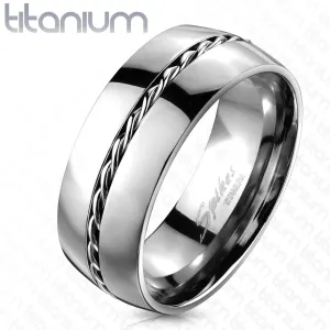 Prsten od titana - srebrni, uvijena žica u sredini - Veličina: 59