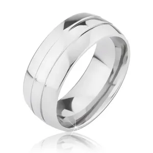 Prsten od titana u srebrnoj boji sa zaobljenom površinom, tri pruge - Veličina: 70
