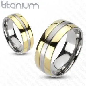 Prsten od titana - zlatna i srebrna kombinacija boja - Veličina: 50
