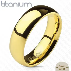 Sjajni prsten izrađen od titana u zlatnoj boji sa glatkom izbočenom površinom, 6 mm - Veličina: 62