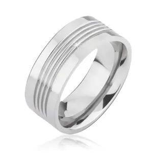 Sjajni prsten od titana s četri vodoravna utora - Veličina: 65