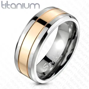 Vjenčani prsten od titana sa zlatnom prugom, 8 mm - Veličina: 63
