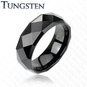 Crni prsten od volframa sa profinjenim rombovima, 6 mm - Veličina: 59
