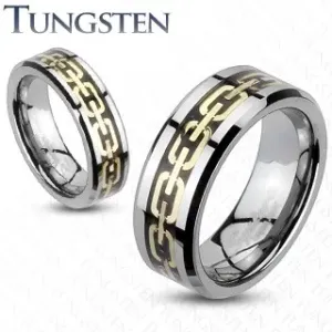 Prsten izrađen od volframa s lancem zlatne boje - Širina: 6 mm, Veličina: 62