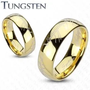 Prsten izrađen od volframa zlatne boje, motiv Gospodara prstenova - Veličina: 56