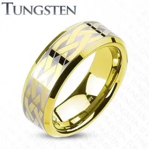 Prsten od volframa s keltskim čvorom zlatne boje - Veličina: 49