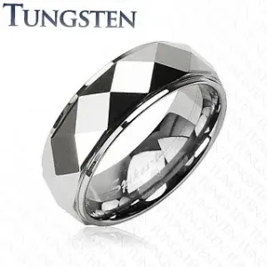 Prsten od volframa sa kosim rombovima, srebrna boja - Veličina: 49