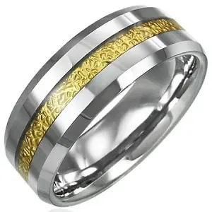 Prsten od volframa sa uzorkom pruge zlatne boje, 8 mm - Veličina: 67