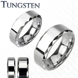 Prsten od volframa, srebrna boja, ukošeni brušeni rubovi, 8 mm - Veličina: 54