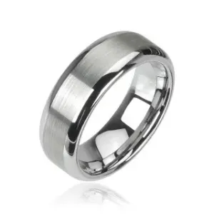 Prsten od volframa srebrne boje, mat središnja pruga i sjajni rubovi, 8 mm - Veličina: 61