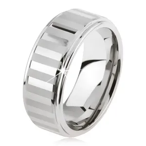 Prsten od volframa srebrne boje, sjajne i mat pruge - Veličina: 59