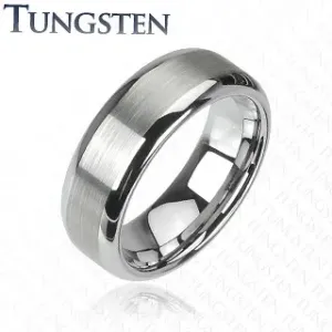 Prsten od volframa srebrne boje - urezana srednja traka, sjajni rubovi - Širina: 6 mm, Veličina: 64