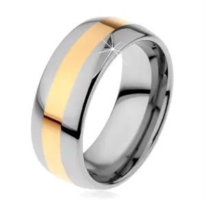 Prsten od volframa u dvobojnoj verziji - pruga zlatne boje, 8 mm - Veličina: 64