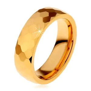 Prsten od volframa zlatne boje, brušeni sjajni heksagoni, 6 mm - Veličina: 52