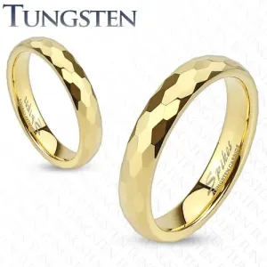 Prsten od volframa - zlatni prsten brušen u šesterokute - Veličina: 46
