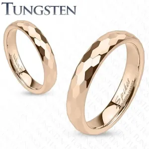 Prsten od volframa - zlatno-ružičast, brušeni šesterokuti - Veličina: 47