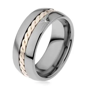Sjajni prsten izrađen od volframa sa pletenim uzorkom srebrne boje, 8 mm - Veličina: 62