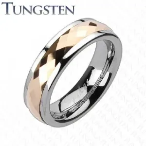 Vjenčani prsten od volframa - ružičasto-zlatni rotirajući srednji dio - Veličina: 57