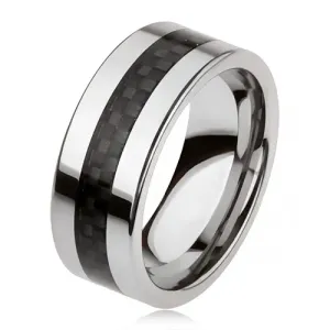 Vjenčani prsten od volframa srebrne boje sa crnom središnjom prugom, rešetka - Veličina: 49