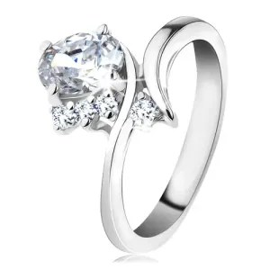 Blistavi prsten sa zakrivljenim krakovima, prozirni oval, okrugli prozirni cirkoni - Veličina: 48