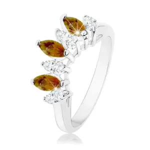 Blistavi prsten srebrne boje, prozirna i smeđa cirkonska zrna - Veličina: 54