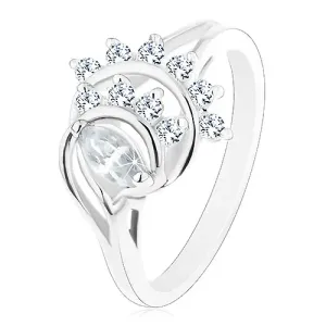 Prsten sa sjajnim razdvojenim krakovima, brušeno zrno, lukovi prozirnih cirkona - Veličina: 62