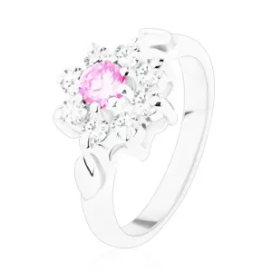 Prsten srebrne boje, ružičasto-prozirni cirkonski cvijet, listići - Veličina: 52