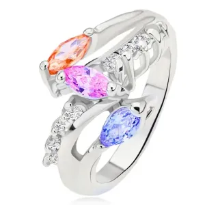 Prsten srebrne boje, zrnati umjetni dijamanti u bojama, okrugla prozirna linija - Veličina: 51