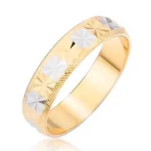 Prsten zlatne i srebrne boje s rezovima u obliku dijamanta i  izbrazdanim rubovima - Veličina: 48