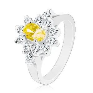 Sjajan prsten, ovalni cirkon žute boje, silueta od prozirnih cirkona - Veličina: 59