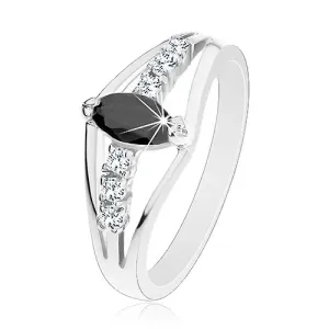 Sjajan prsten srebrne boje, prozirna cirkonska linija, zrno u boji - Veličina: 54, Boja: Akva plava