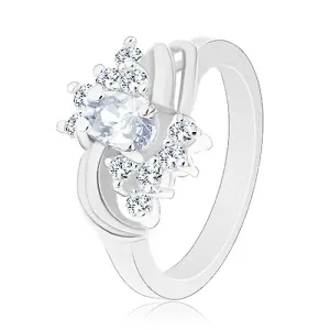 Sjajan prsten srebrne boje s prozirnim cirkonima, glatki par lukova - Veličina: 49