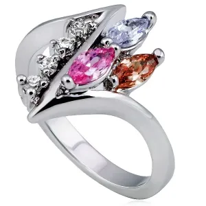 Sjajni prsten, oštro uvijena linija sa prozirnim cirkonima i cirkonima u boji - Veličina: 56