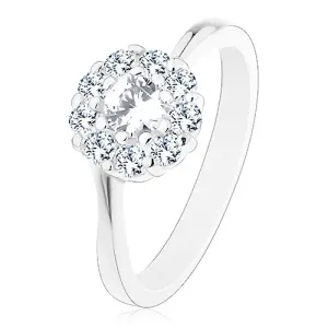 Sjajni prsten srebrne boje, svjetlucavi prozirni cirkonski cvijet - Veličina: 54