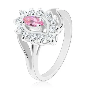 Sjajni prsten u srebrnoj boji, rozi cirkon zrno, okrugli cirkoni - Veličina: 53