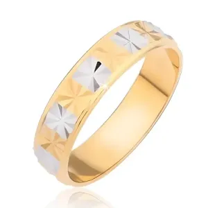 Sjajni prsten - zlatni i srebrni pravokutnici sa dijamantnim brušenjem - Veličina: 48