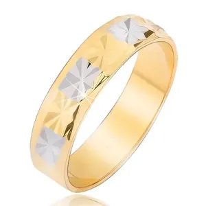 Sjajni zlatni i srebrni prsten sa uzorkom dijamanta - Veličina: 53