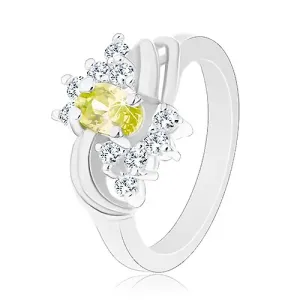 Svjetlucavi prsten s ovalnim žuto-zelenim cirkonom, glatki sjajni lukovi - Veličina: 57