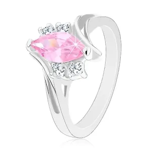 Svjetlucavi prsten s prorezom na krakovima, cirkoni ružičaste i prozirne boje - Veličina: 55