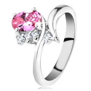 Svjetlucavi prsten sa zakrivljenim stranama, rozi ovalni cirkon, prozirni cirkoni - Veličina: 48