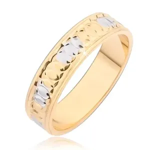 Zlatni prsten sa kružnim usjecima i srebrnim točkicama - Veličina: 48