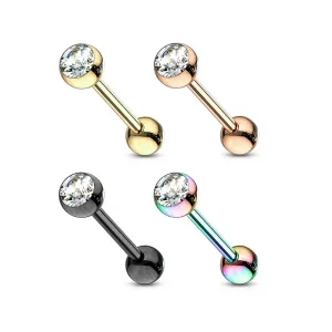 316L Čelični piercing za jezik - šipka, dvije perle, okrugli kristal, tehnologija PVD premazivanja, 16 mm - Boja: Zlatna