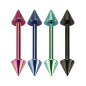 Čelični piercing za jezik, dva šiljka, razne boje, završno obrađen titanijem - Piercing boja: Ametist