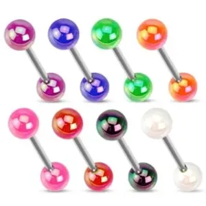 Čelični piercing za jezik, dvije kuglice u boji s metalik odsjajem - Piercing boja: Ružičasta