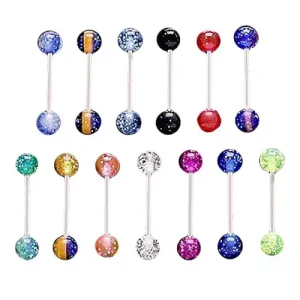 Čelični piercing za jezik, prozirne akrilne kuglice s konfetima - Piercing boja: Prozirna