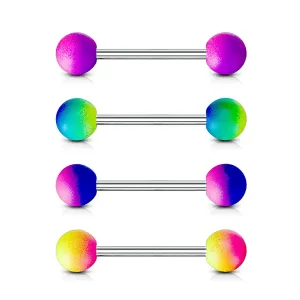Piercing za jezik napravljen od 316L čelika - šipka sa dvobojnim gumiranim perlama - Piercing boja: Ljubičasta - Ružičasta