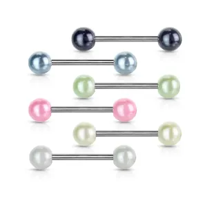 Piercing za jezik od čelika - obojene biserne perlice - Piercing boja: Siva