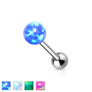Piercing za jezik sa unutarnjim navojem - perle od sintetičkog opala sa duginim odsjajima, više dizajna - Promjer: 5 mm, Boja: Plava