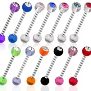 Piercing za jezik - UV kuglica sa cirkonom - Piercing boja: Ametist, Boja cirkona: Prozirna - P