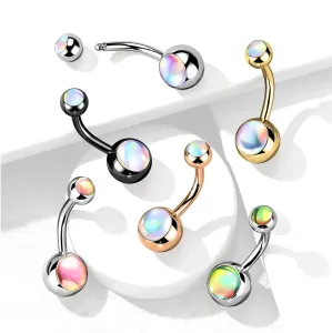316L Čelični piercing za pupak - perle sa mjesečnim kamenom u duginim bojama, PVD tehnologija - Piercing boja: Bakreno - Prozirna